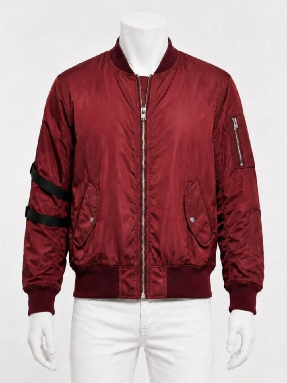 STAMPD | Burgundy Strapped Satin Bomber Jacket M